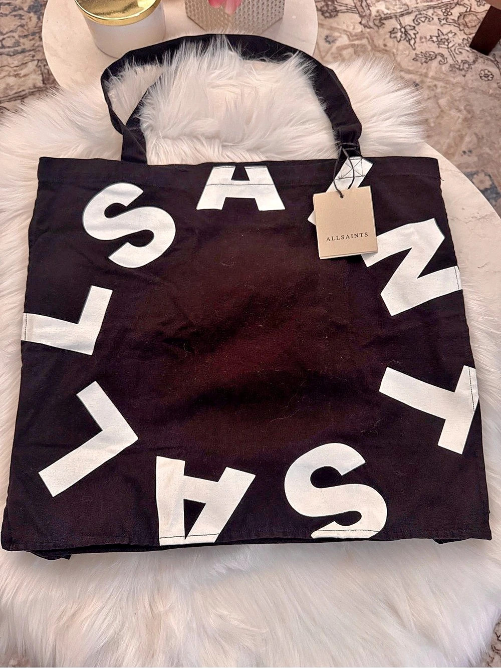 AllSaints Typography Tote Bag Black & White Graphic Tote